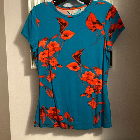 Teal and Red Floral Women's Top - Picture 8 of 8